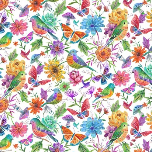 Luminous Scattered Birds Butterflies White 81860-1