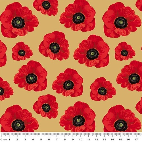 Fabric Remnant- Remembering ANZAC Poppy Poppies 90cm