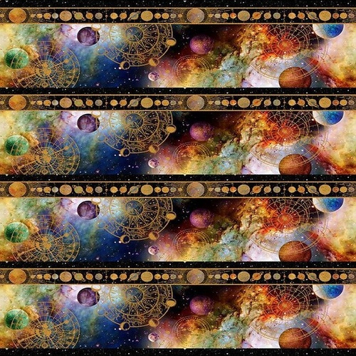 Fabric Remnant-Cosmos Celestial Celtic Planet Stripe 76cm