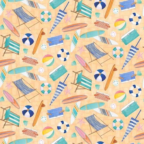 Fabric Remnant- Beach Fun Surfboards Chairs 54cm