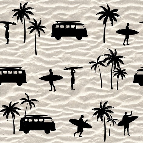 Fabric Remnant- Ride The Wave Silhouette Surfing Campervan Trip 73cm