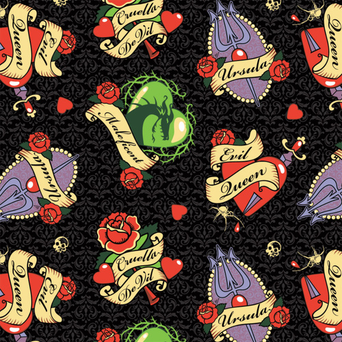 Fabric Remnant-  Disney Diabolical Villlains Badges  63cm
