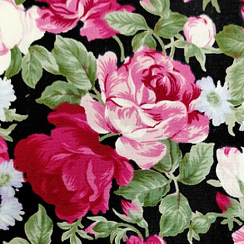 Fabric Remnant- Packed Pink Roses Black 71cm