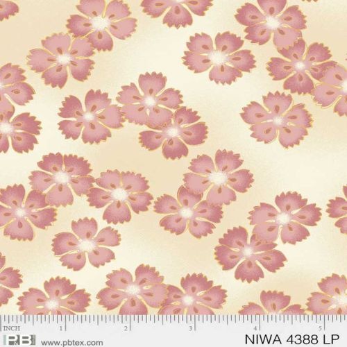 Fabric Remnant-	 Niwa Metallic Oriental Floral 54cm
