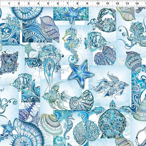 ITB Wonders of the Ocean Sea Shells Fish Collage 3WO-1