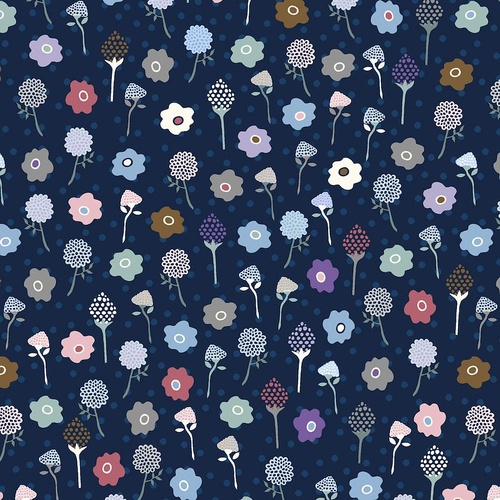 Super Sale  Flower And Dot Stems Navy 4501 002 