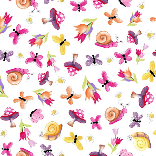 Fabric Remnant- 	 Susybee Sloane the Snail Garden Toss 42cm