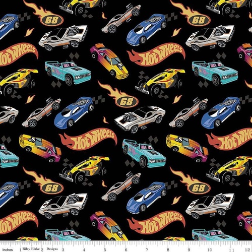 Fabric Remnant- Hot Wheels Made To Race Racing Cars 48cm