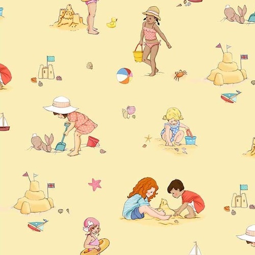 Fabric Remnant- Sunshine and Sandcastles Seaside Play 64cm