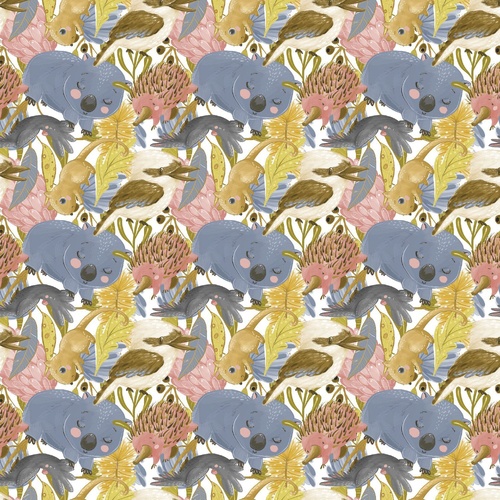 Fabric Remnant- Australian Wombats Kookaburras 40cm