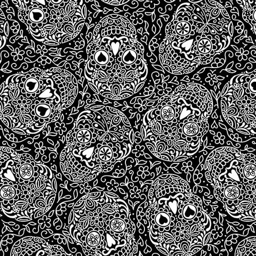 Fabric Remnant- Day of the Dead Skulls 30cm