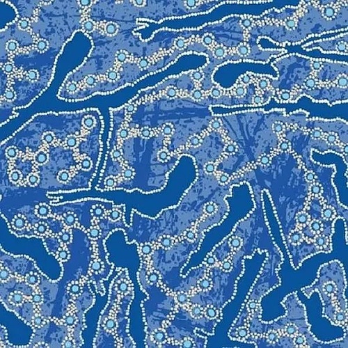 Fabric 2nd - Aboriginal Art Yellow Bush Plum Blue Per Metre