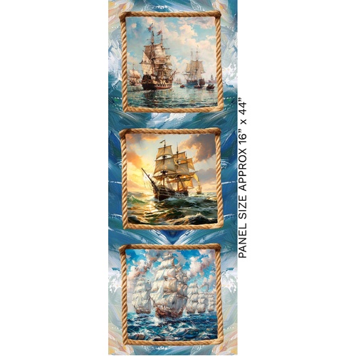 Super Sale Southern Voyage Nautical Sailing Ships 16" Panel 4080B