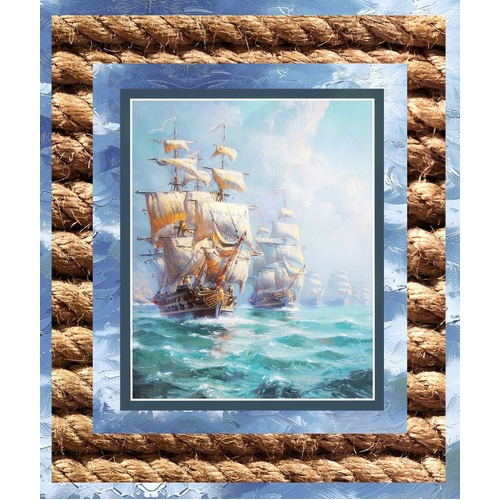 Super Sale Southern Voyage Nautical Sailing Ships Panel Quilt Kit