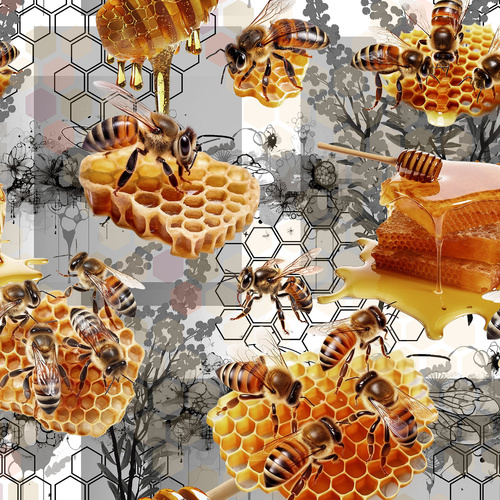 Super Sale Bees Honeycomb Harmony Bumblebees Grey 4086D