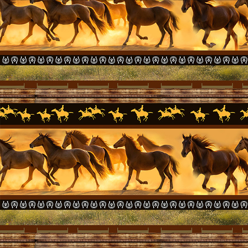 Super Sale Running Free Horses Border Stripe 4124E