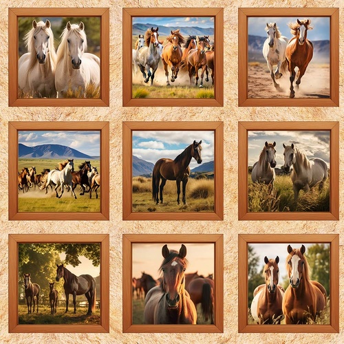 Super Sale Running Free Horses 44" Blocks Panel 4124C