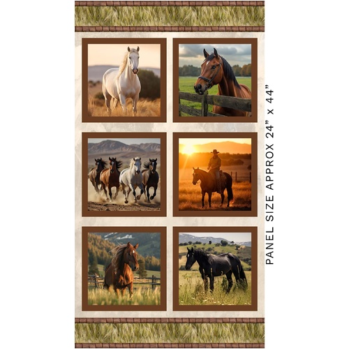 Super Sale Running Free Horses 24" Blocks Panel 4124B