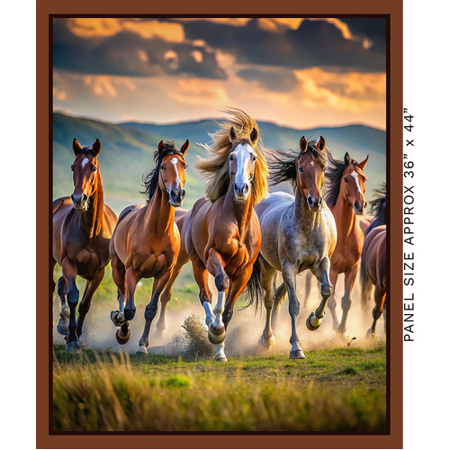 Super Sale Running Free Horses 36" Blocks Panel 4124A