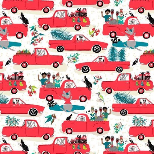 Fabric Remnant-Aussie Bush Christmas Holden Utes 53cm