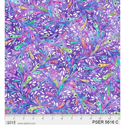 Fabric Remnant-Peacock Serenade Scattered Feathers Lavender 64cm