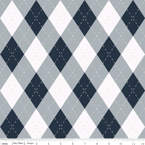 Fabric Remnant-	 Riley Blake Golf Days Argyle Diamond 66cm