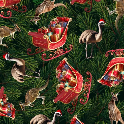 Santa in Oz Aussie Christmas Sleighs Kangaroos Emu 4107H