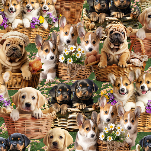 Furry Fun Puppy Dogs in Baskets Garden 4060J