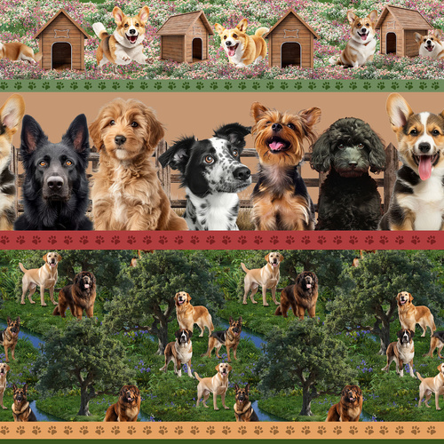 Furry Fun Puppy Dog Border Stripe 4060C