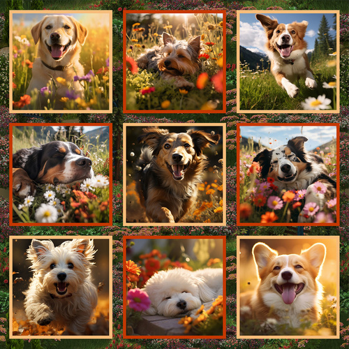 Furry Fun Puppy Dog Collage Block 44" Panel 4060C