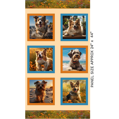 Furry Fun Puppy Dog Blocks 24" Panel 4060A