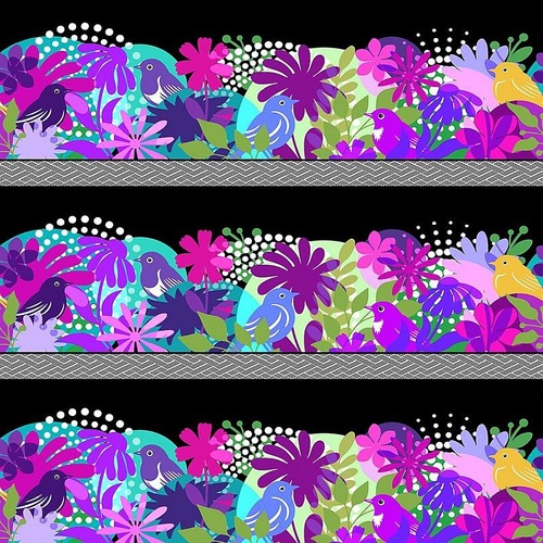ITB Flock Together Birds & Flowers Border Stripe Jewel 1FT-2