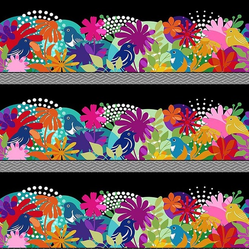 ITB Flock Together Birds & Flowers Border Stripe Multi 1FT-1