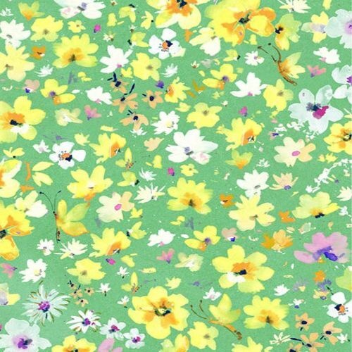 Fabric Remnant-Bee Free Scattered Floral Yellow Green 75cm