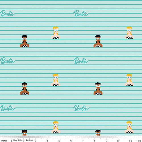 Fabric Remnant-Riley Blake Barbie™ World Girls Stripe 50cm