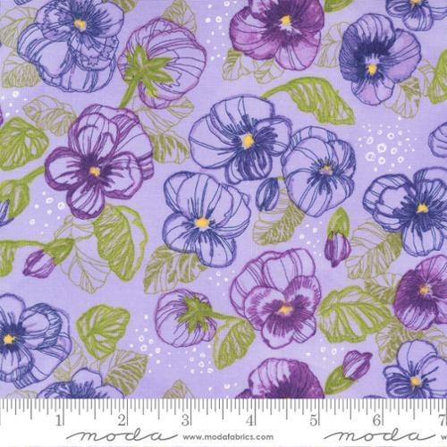 Fabric Remnant- Moda Pansy's Posies Watercolor Lines Lavender 60cm