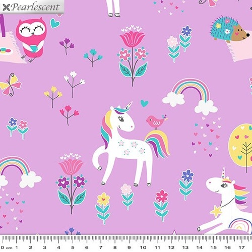 Fabric Remnant- Unicorn Magic Pearlescent Forest  55cm