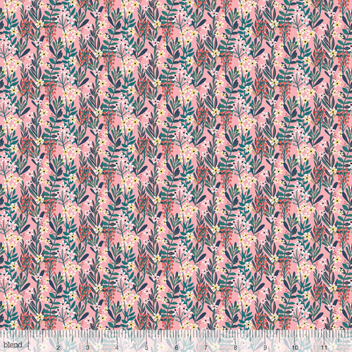Fabric Remnant-	 Floral Sprigs Hanna Multi Pink 90cm