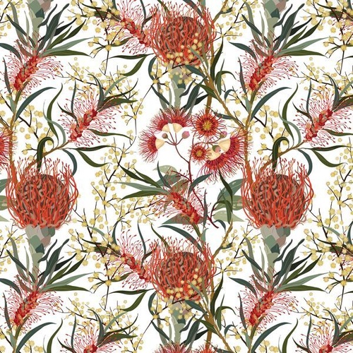 Fabric Remnant- Norah's Natives Australian Native Wildflower Floral 98cm