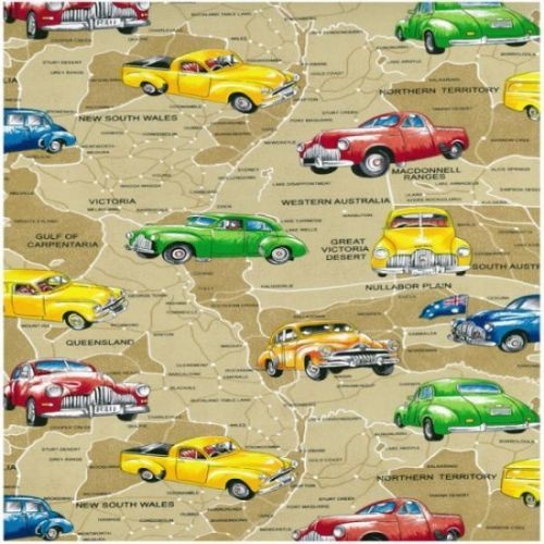 Fabric Remnant- Golden Holden Australian Cars 80cm