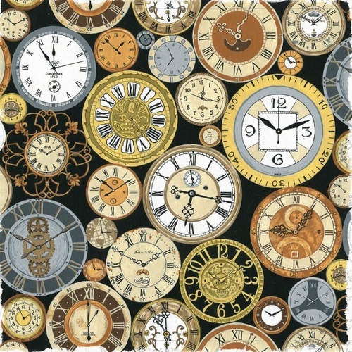 Fabric Remnant- Victorian Vintage Packed Clocks  72cm