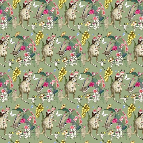 May Gibbs Christmas Advent Coordinate Kangaroos Green MG1042