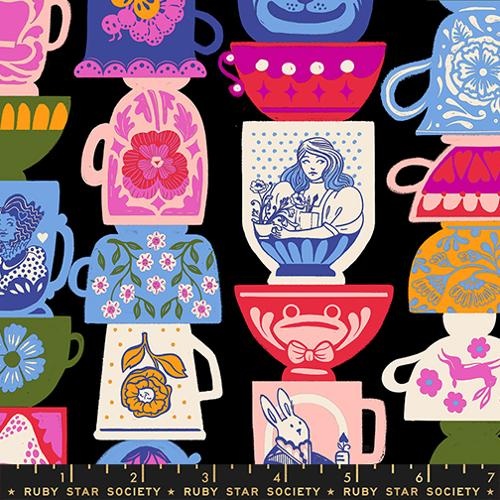 Moda Hello Alice Tea Party Cups Black RS2122 13