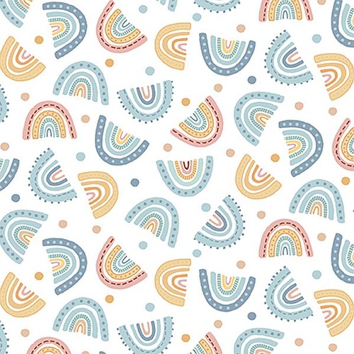 Henry Glass | Boho Buddies – Rainbows White 1719-01