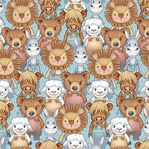 Henry Glass | Boho Buddies – Packed Animals Blue 1716-11