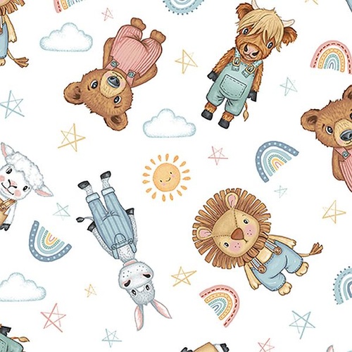 Henry Glass | Boho Buddies – Tossed Animals White 1711-01
