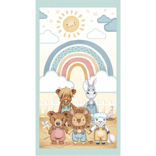 Henry Glass | Boho Buddies – Animal Play Aqua 24" Panel 1724P-44