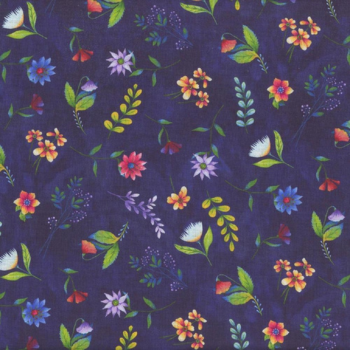 Henry Glass | Down the Fairy Path – Mini Blooms Navy 3434_77