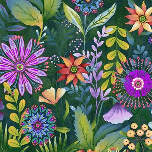 Henry Glass | Down the Fairy Path –Floral Garden Green 3433-66