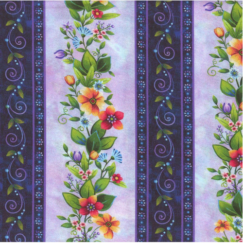 Henry Glass | Down the Fairy Path –Vines & Blossoms Stripe 3435-57